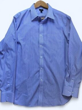 J.Crew Men's Large Blue & White Striped Non-Iron Dress Shirt